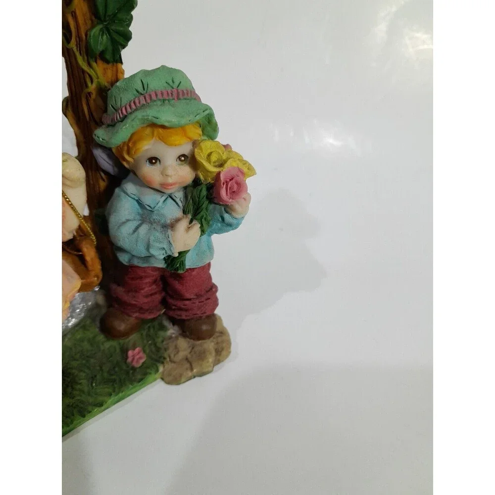 Ceramic Vintage Girl On Swing / Boy With Flowers In Nature, Figurine